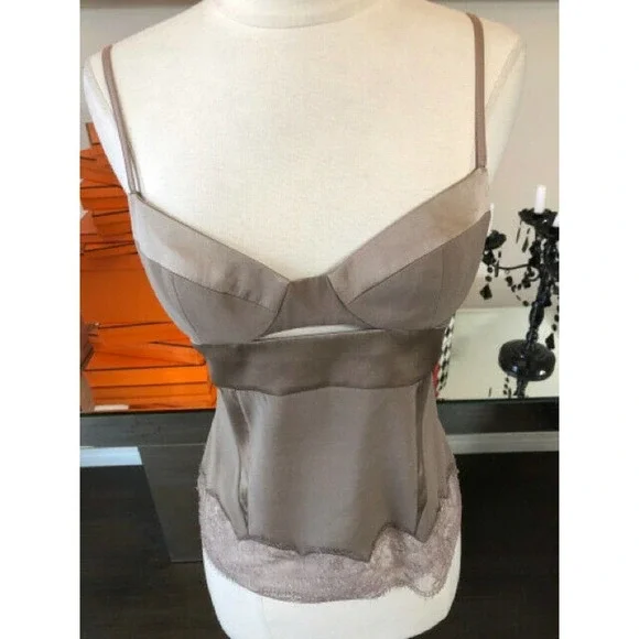 Kaufmanfranco Taupe Beige Silk Bustier Corset Top Blouse